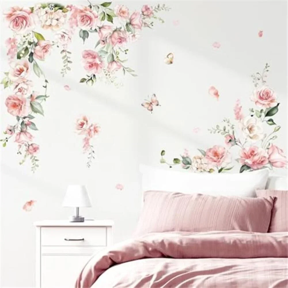 Large Pink Flower Wall Decals Vine Stickers Nursery Girls Bedroom Living Room